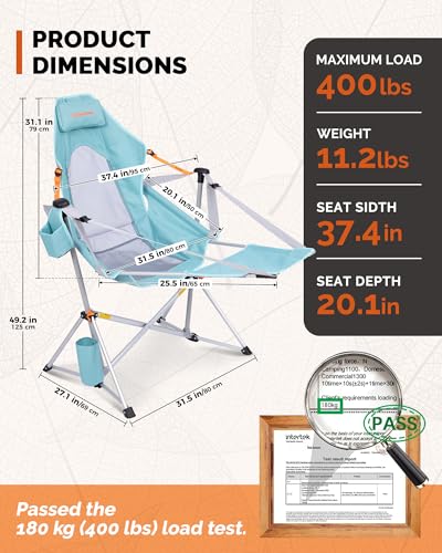 Hammock Camping Chair with Footrest & Breathable Mesh Back 400 lbs