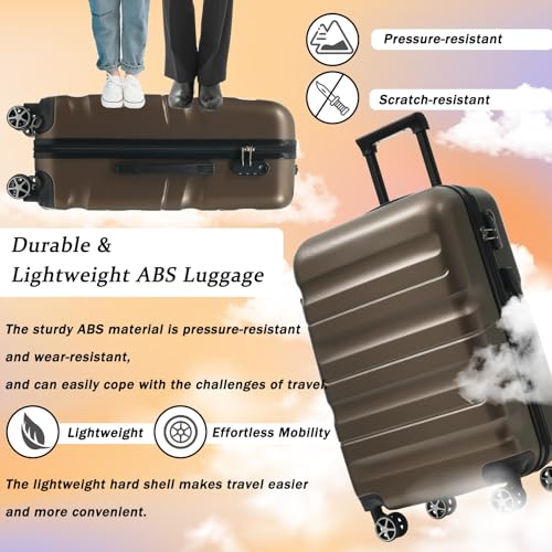24 Inch Luggage Set Hardshell ABS Suitcase with Spinner Wheels 2 Packing Cubes Durable Travel Checked Luggage for Weekend Getaways Long Vacations Brown (2 Count)
