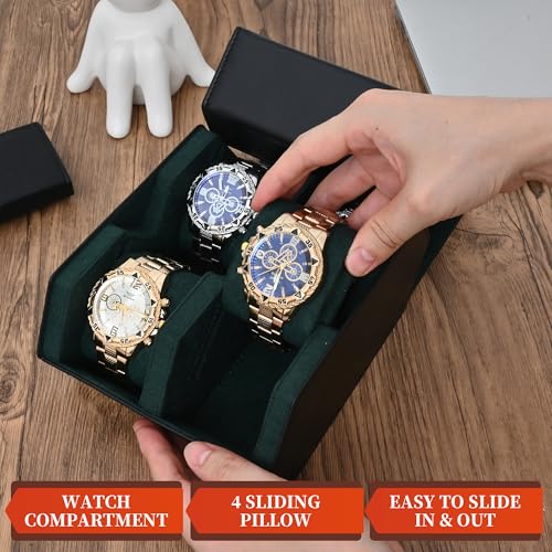 Watch Roll Travel Case for 4 Watches Storage and Organizer