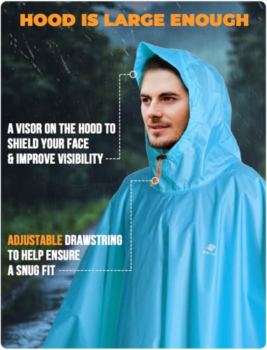 Hooded Rain Poncho for Adult Waterproof Lightweight Raincoat