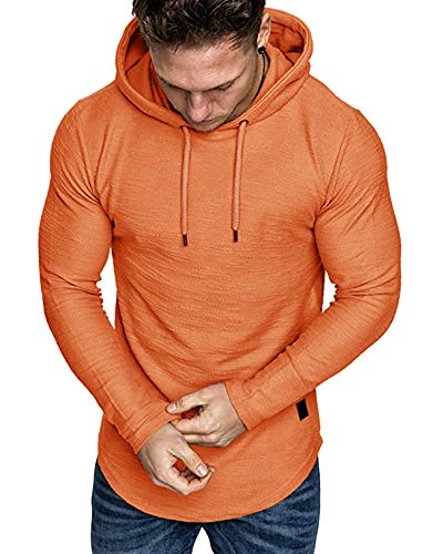 Mens Fashion Athletic Hoodies Sport Sweatshirt Solid Color Fleece Pullover Orange XX