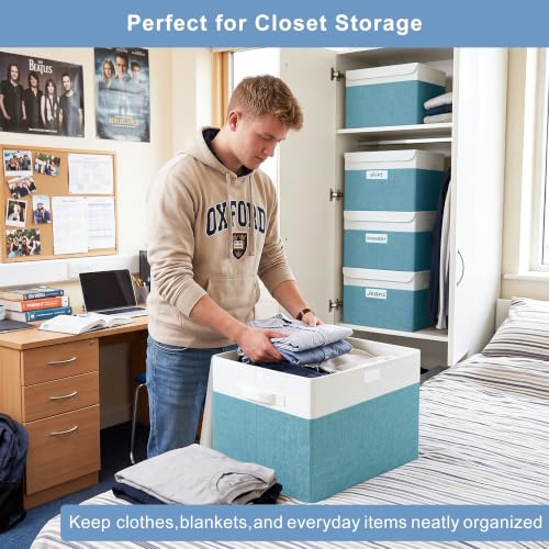 Large 17" 42 Quarts Collapsible Stackable Storage Bins with Lids [3 (3 Count)