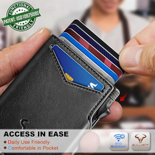 Men Slim Leather Wallet Metal Case Money Clip