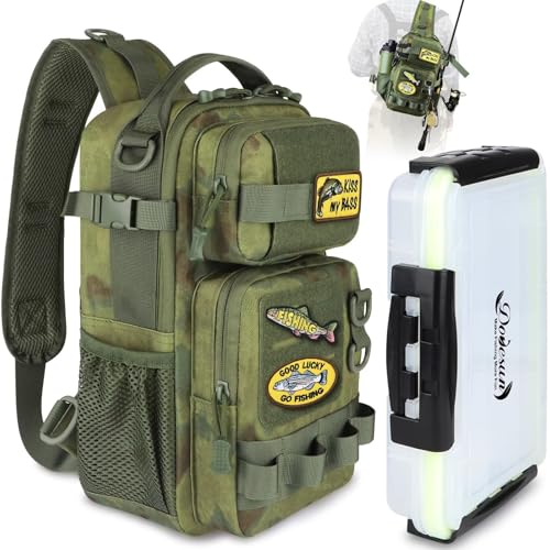 Small Fishing Backpack with Tackle Boxes Fishing Sling Bag DIY Embroidery Patches Tackle Bag Gift for Men Green