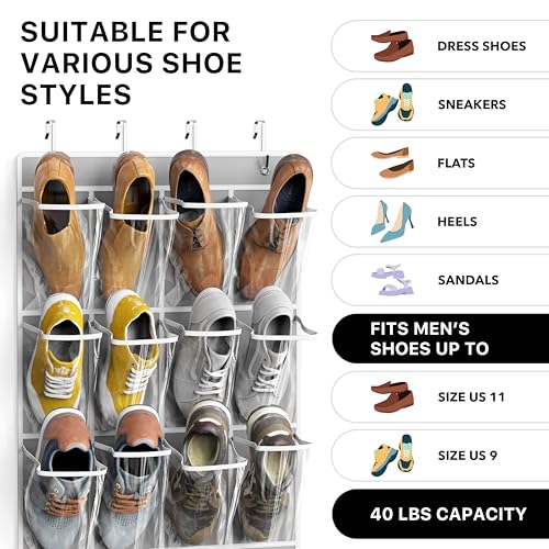 24 Pockets Large Clear Over the Door Shoe Organizer