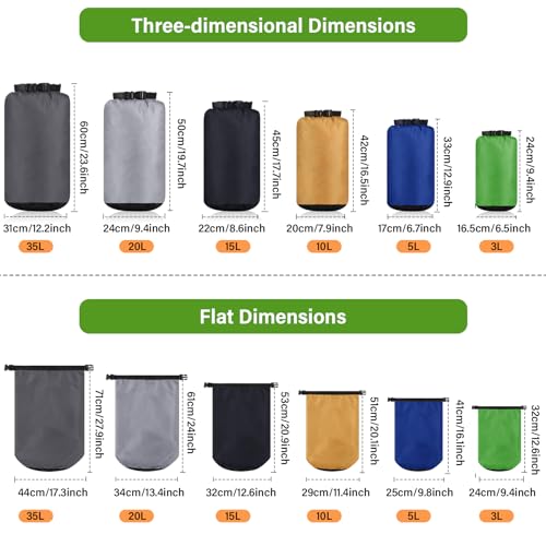 6 Pcs Waterproof Dry Bag Set for Kayaking & Camping (6 Count)