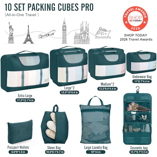 10 Set Packing Cubes for Travel Essentials (10 Count)