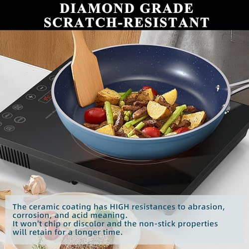 9pc Cookware Set Healthy Duralon Blue Ceramic Nonstick Coated