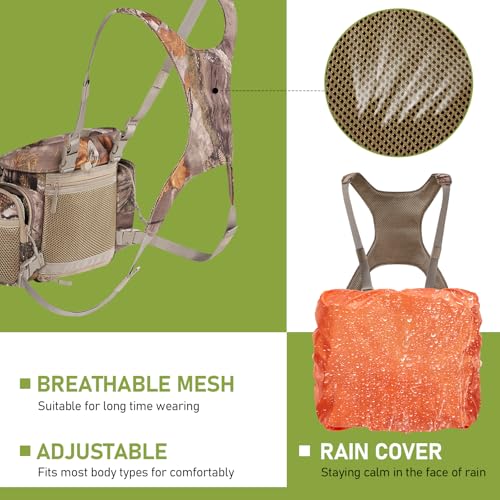 Large Capacity Binocular Chest Pack Bino Harness with Built in Rangefinder Pouch Water Resistant Rain Cover for Hunting