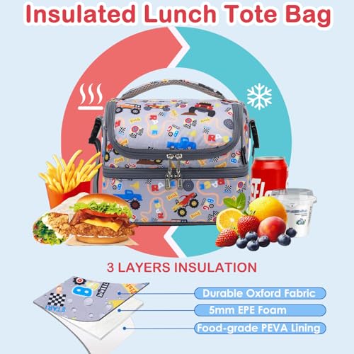 Double Decker Cooler Insulated Lunch Bag Large Tote for Boys