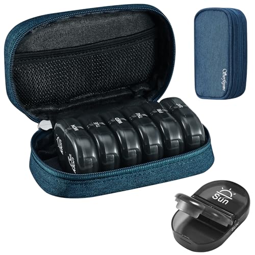 Weekly Travel Pill Organizer 2 Times a Day AM PM Black Pill Box