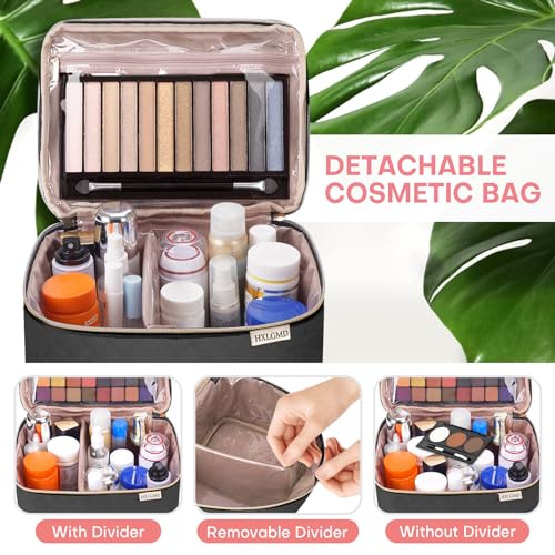 Large Makeup Bag with Mirror Double Layer Travel Make Up Organizer Case