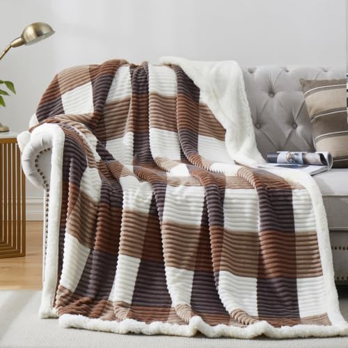 Sherpa Blanket Twin Plaid Thick Bed Blanket
