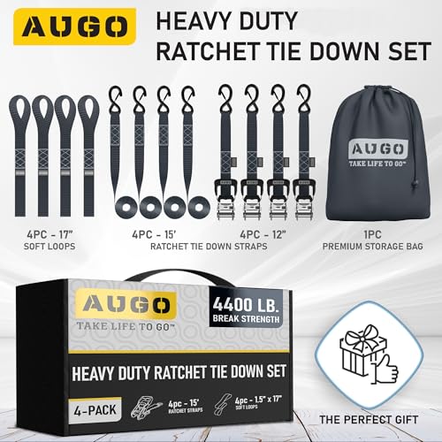 Heavy Duty Ratchet Straps & Soft Loops (4 Count)