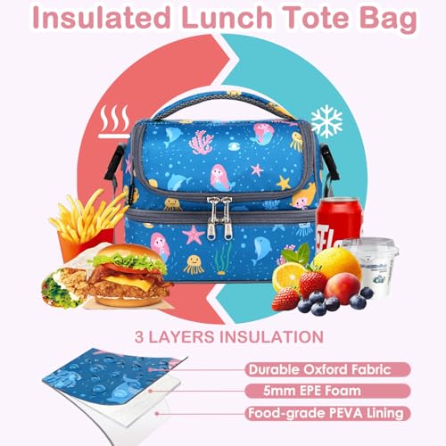 Double Decker Cooler Insulated Lunch Bag Large Tote for Boys