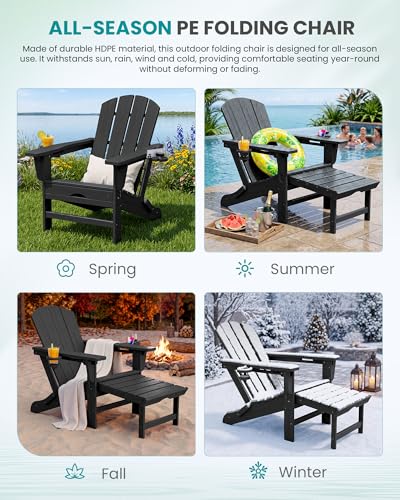 2 Pcs HDPE Folding Adjustable Adirondack Chair with Ottoman