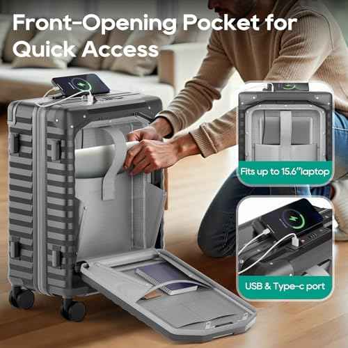 Expandable 20 Inch Carry on Luggage with Front Pocket