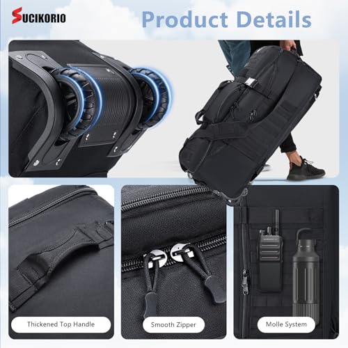 Tactical Travel Duffle Bag with Wheels and Handle 3 in 1 Large 85L XL Rolling Travelling Backpack Waterproof Oxford Carry On Hand Luggage Deployment Bags with Combination Padlock