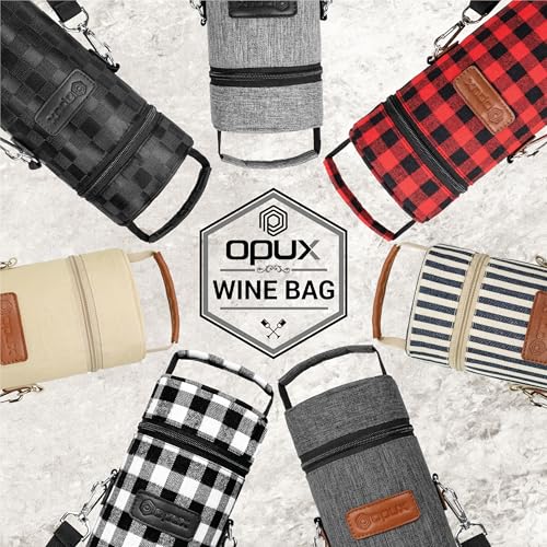 Single Bottle Wine Bag Carrier Insulated Cooler Tote Plaid White Black