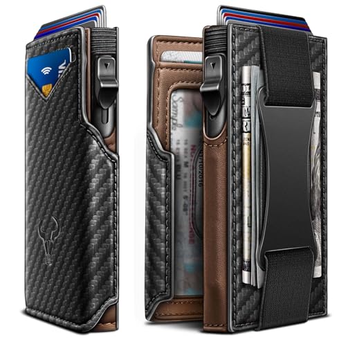 Men Slim Leather Wallet Metal Case Money Clip