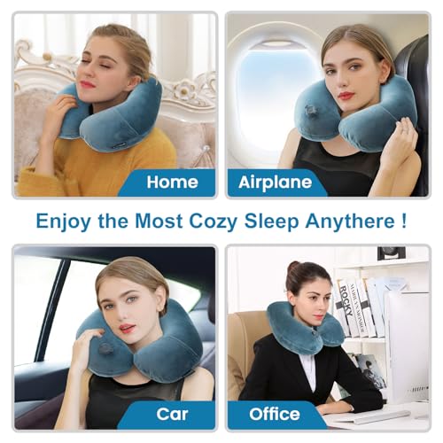 Inflatable Travel Neck Pillow for Airplane & Long Flights (2 Count)