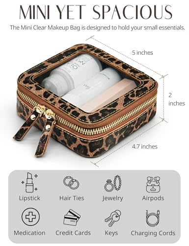Small Makeup Bag Clear Mini Pouch Cosmetic Case Travel Leopard Make Up Bag for Purse Accessories Cheetah Print Travel Clear Case for Car Essentials Women Cute Leather Little Cosmetic Pouch with Zipper