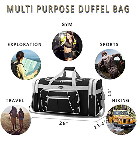 Travel Duffle Bags for Men 26" Black Weekender Over Night Carry On Bag