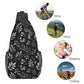Sling Bag Boho Black Leaf Pattern Hiking Daypack Crossbody Shoulder Backpack Travel Chest Pack for Men Women