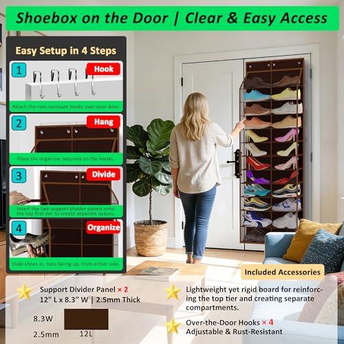 24 Pair Over Door Shoe Organizer for Family & Kids (12 Count)