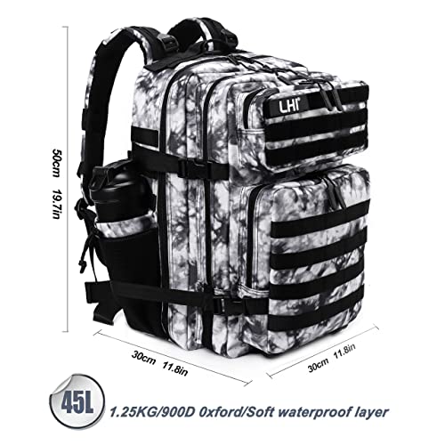 Military Tactical Backpack for Men and Women 45L Army 3 Days Assault Pack Bag Large Rucksack with Molle System Black and white