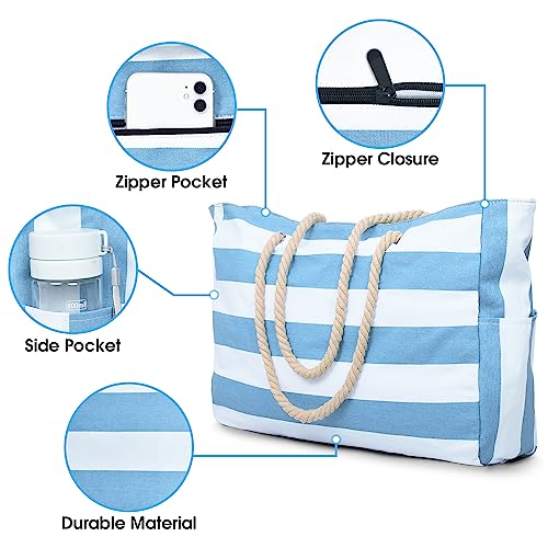 Beach Bag Large Beach Tote Bag for Women Waterproof Sandproof Swim Pool Bag With Zipper