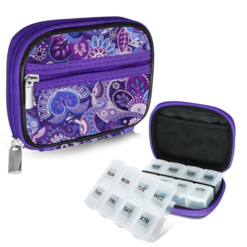 Weekly Travel Pill Organizer Pill Case for Purse with Removable 7 Day Pill Box (2 Count)