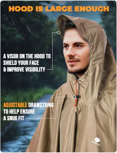 Hooded Rain Poncho for Adult Waterproof Lightweight Raincoat