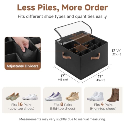 16 Pair Closet Shoe Organizer with Adjustable Dividers