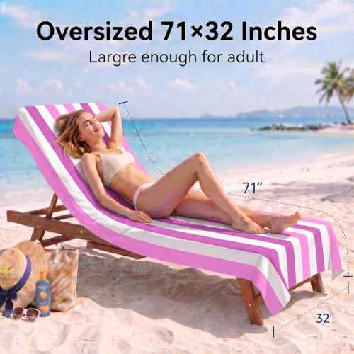 2 Pack Microfiber Beach Towels Oversized 71x32 Blue Pink Striped (2 Count)