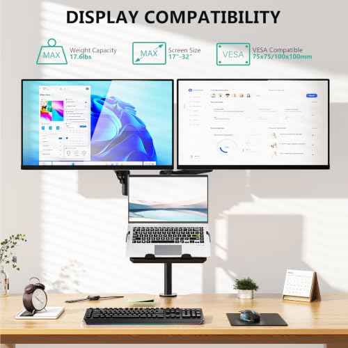 Dual Monitor and Laptop Stand for 17" Notebook and 32" Screens