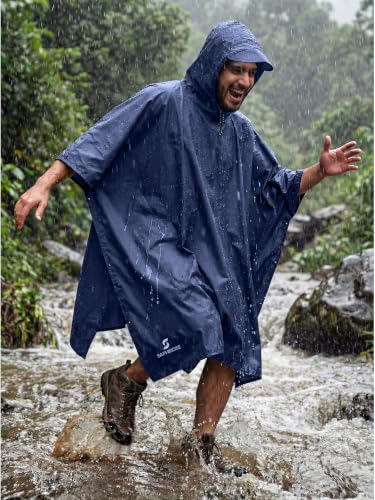 Adult Rain Poncho Waterproof Hooded Raincoat Lightweight Packable