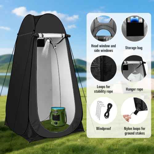 Portable Camping Shower Tent Kit with LED Lights