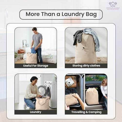 LFH Home Cotton Rich Canvas Extra Large Laundry Bag with Handle