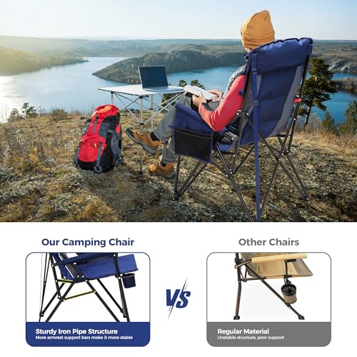 Heavy Duty 550LBS Padded Camping Chairs with Lumbar Support (2 Count)
