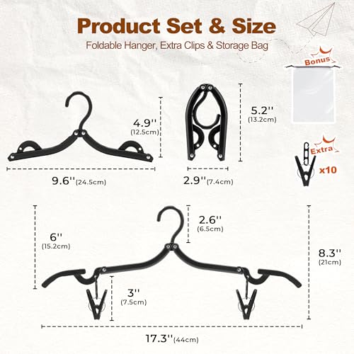 Black Travel Hangers with Clips (10 Count)