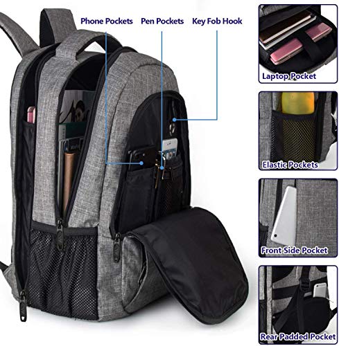 Grey 17 Inch TSA Friendly Travel Laptop Backpack for Women and Men