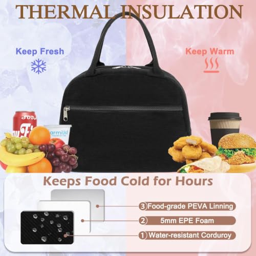Lunch Bag for Women Insulated Lunch Box Corduroy Lunch Tote Cooler for Travel Work Picnic