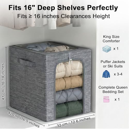 Blanket Storage Bins with Metal Frame for Closet (4 Count)
