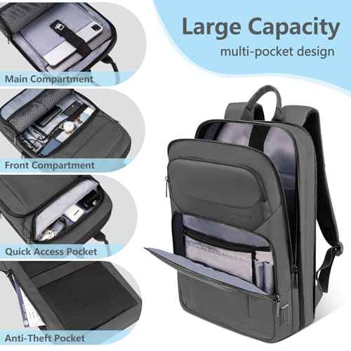 Backpack for Men Slim & Expandable Travel Laptop Backpack with USB Charging Port Water Resistant Anti