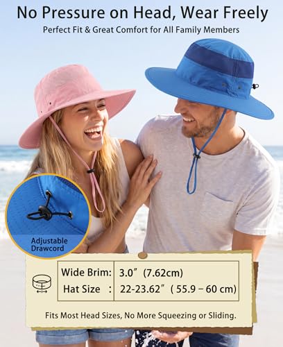 Men's Sun Hat UPF 50+ Wide Brim Bucket Hat Windproof Fishing Hats