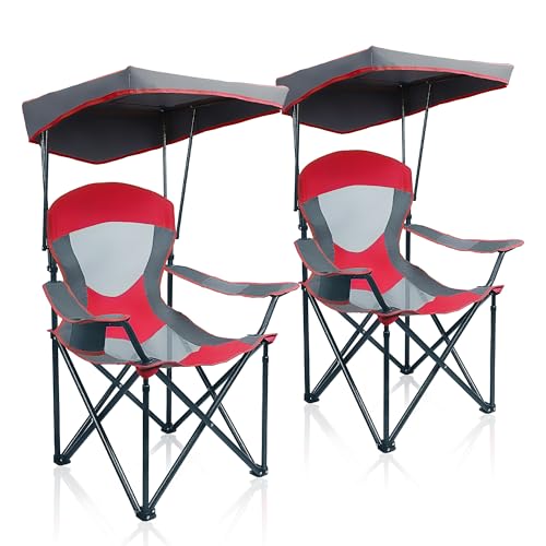 Heavy Duty Canopy Camping Chairs with Adjustable Sunshade (2 Count)