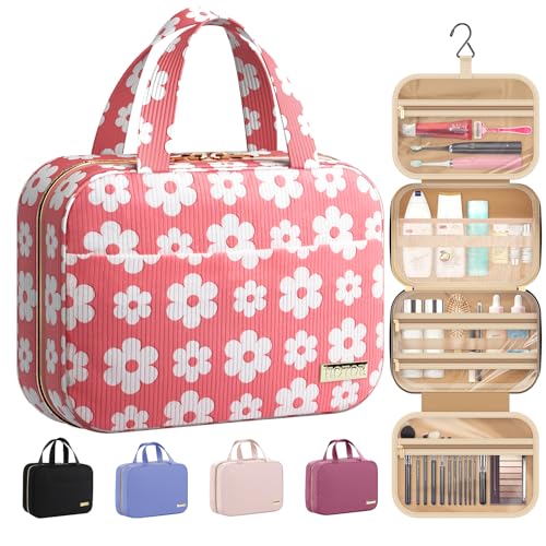 Hanging Travel Toiletry Bag Women Men Essentials Pink White Daisy