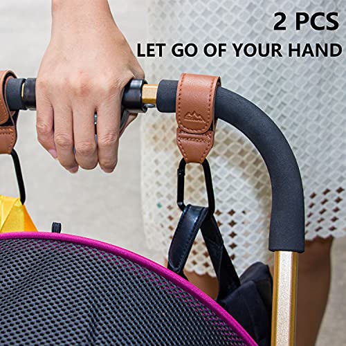 Baby Stroller Hooks Bag Hooks for Hanging Diaper Bags Multipurpose Hooks for Grocery Shopping Bags Premium Vegan Leather Pram Straps 2 Pcs (2 Count)