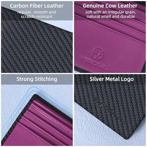 Mens Bifold Wallet with 2 ID Windows Carbon Fiber Leather
